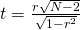  t=\frac{r\sqrt{N-2}}{\sqrt{1-r^{2}}}